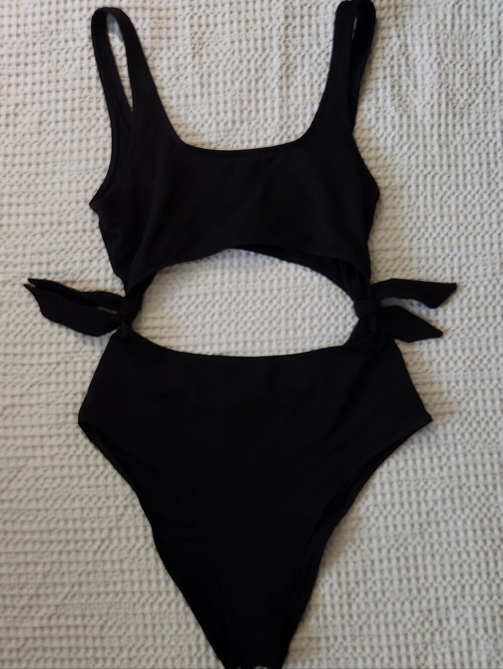 aerie Black Cutout One-Piece with Side Tie Details